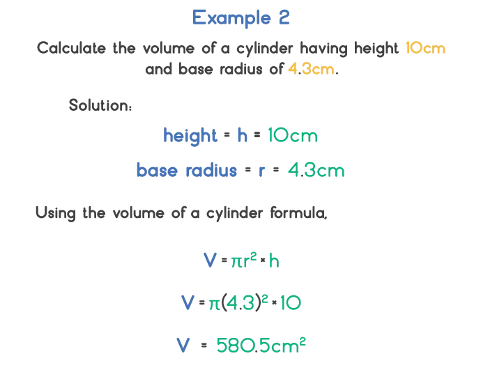 volume of cylinder formula example